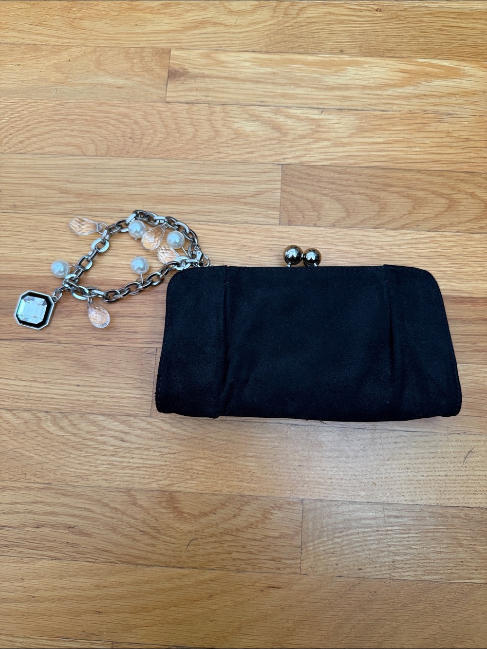 Black Clasp Wristlet Clutch with Charm Chain